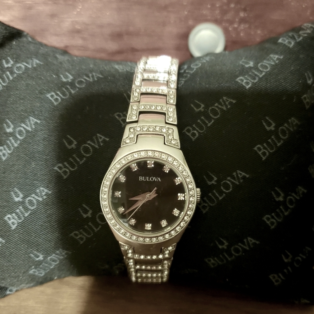 Bulova Brand New Crystal Accent Silver Watch - Needs Battery